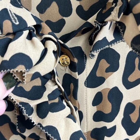 Tory Burch Leopard Ruffle Button Down Blouse - Picture 4 of 6
